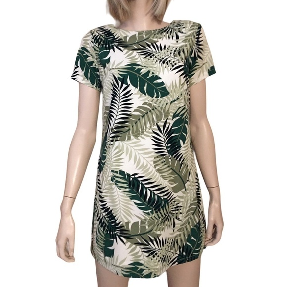 𝅺lulus Lulu's Shift Dress Tunic Fern Plant Foliage Inspired Print Short Sleeve - Picture 3 of 11